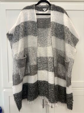 aerie Striped Open-Front Poncho Sweater